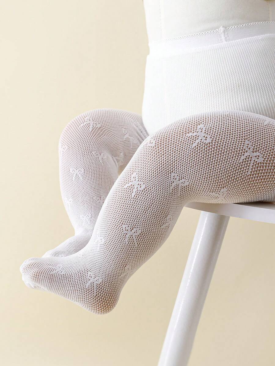 Buy SHEIN 1pc Baby Girls' White Butterfly Jacquard Fishnet Stocking, Suitable For Summer Daily Wear in Pakistan