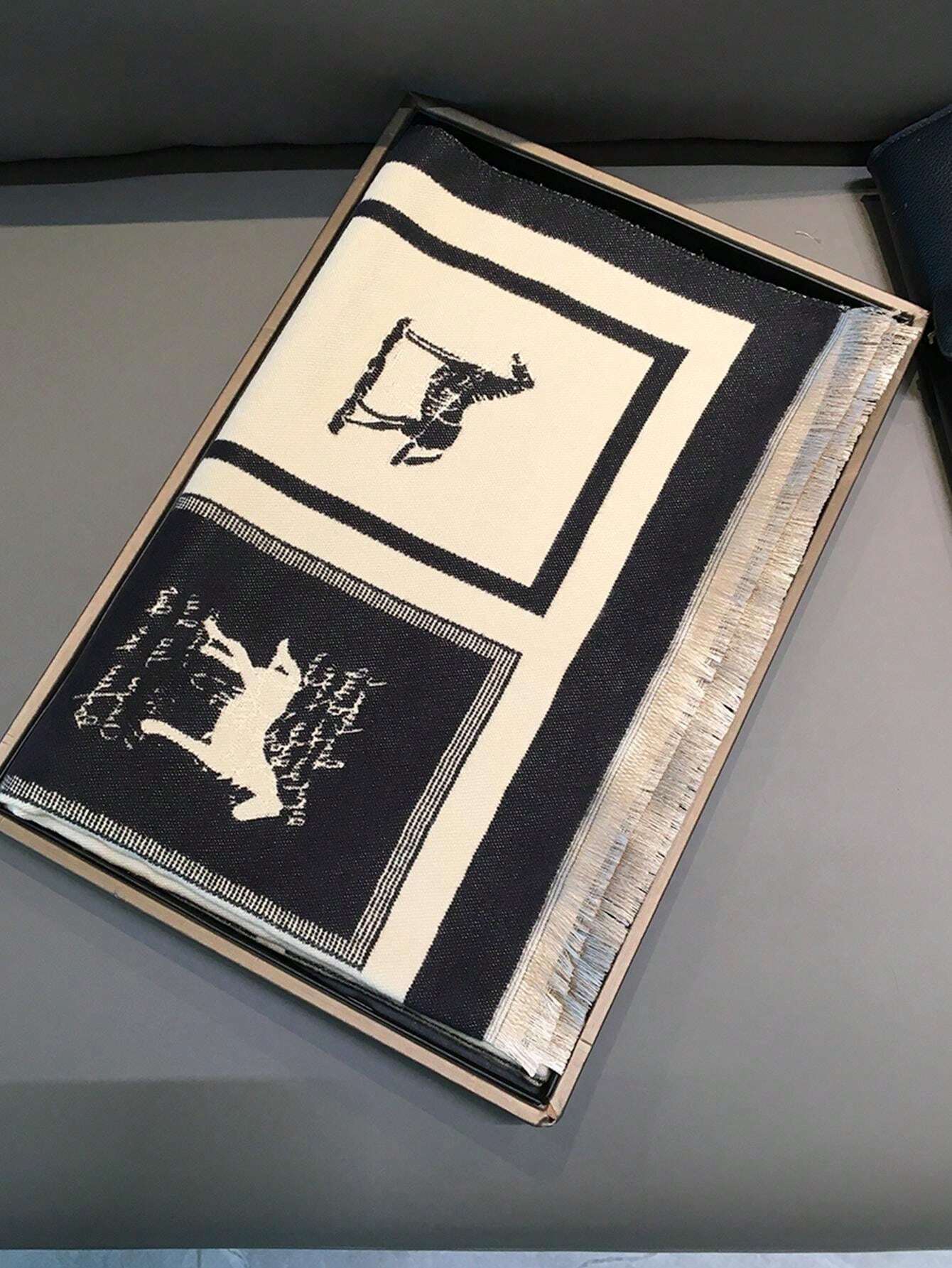 Buy SHEIN 1pc Black Horse Pattern Warm Scarf/Shawl For Women, Winter Thick Dual-Use Scarf Wrap For Office And Air-Conditioned Room Accessories Women in Pakistan