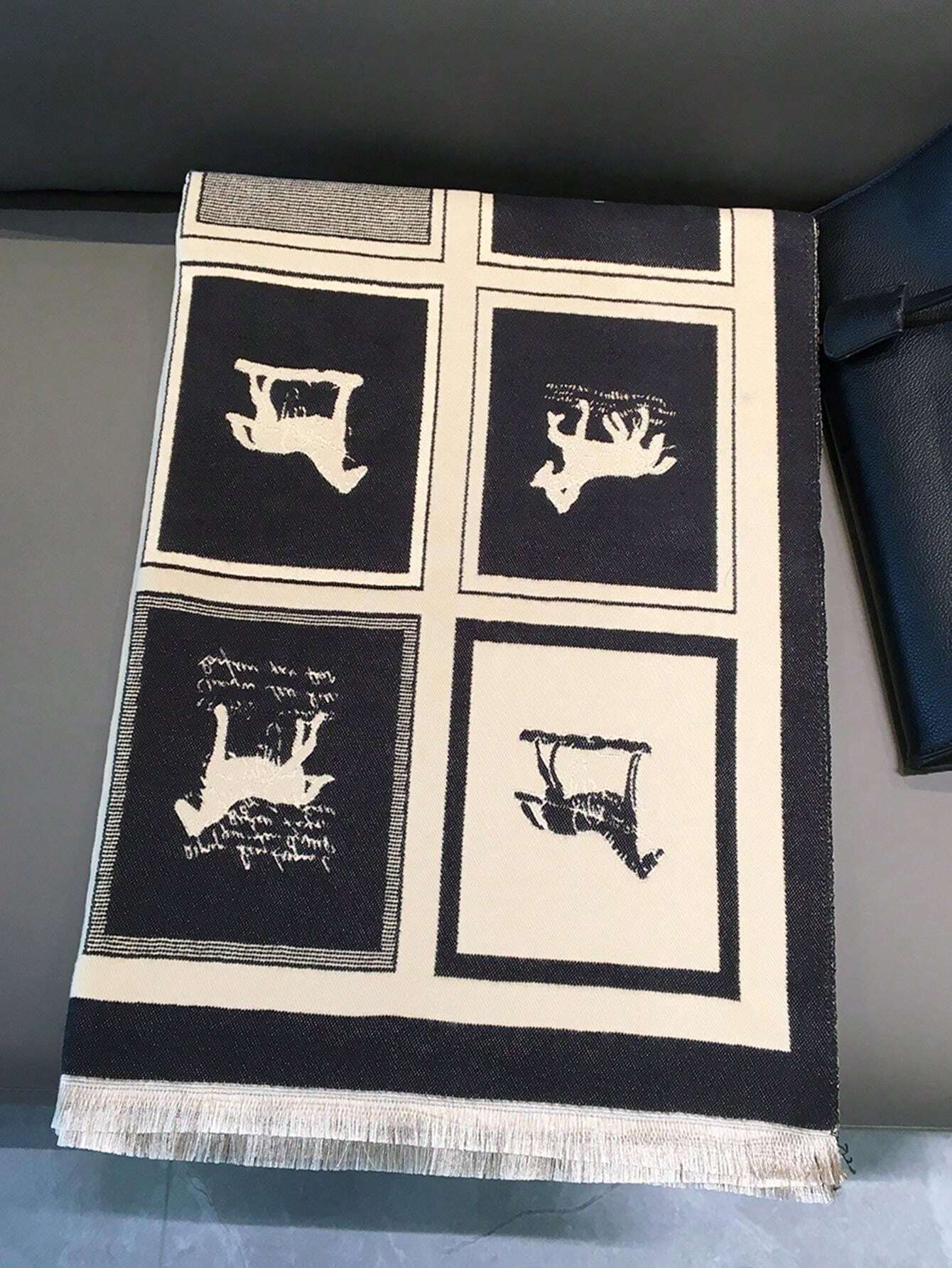 Buy SHEIN 1pc Black Horse Pattern Warm Scarf/Shawl For Women, Winter Thick Dual-Use Scarf Wrap For Office And Air-Conditioned Room Accessories Women in Pakistan