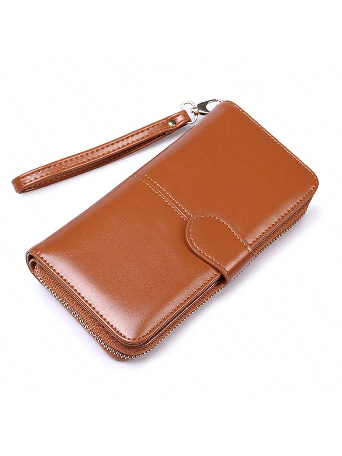 Buy SHEIN 1pc Brown Women's Long Wallet With Zipper & Buckle Closure, Large Capacity Card Holder & Coin Purse & Clutch Bag in Pakistan
