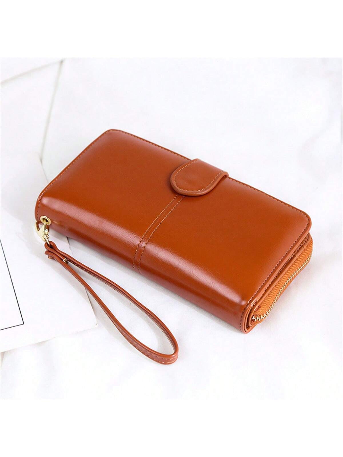 Buy SHEIN 1pc Brown Women's Long Wallet With Zipper & Buckle Closure, Large Capacity Card Holder & Coin Purse & Clutch Bag in Pakistan
