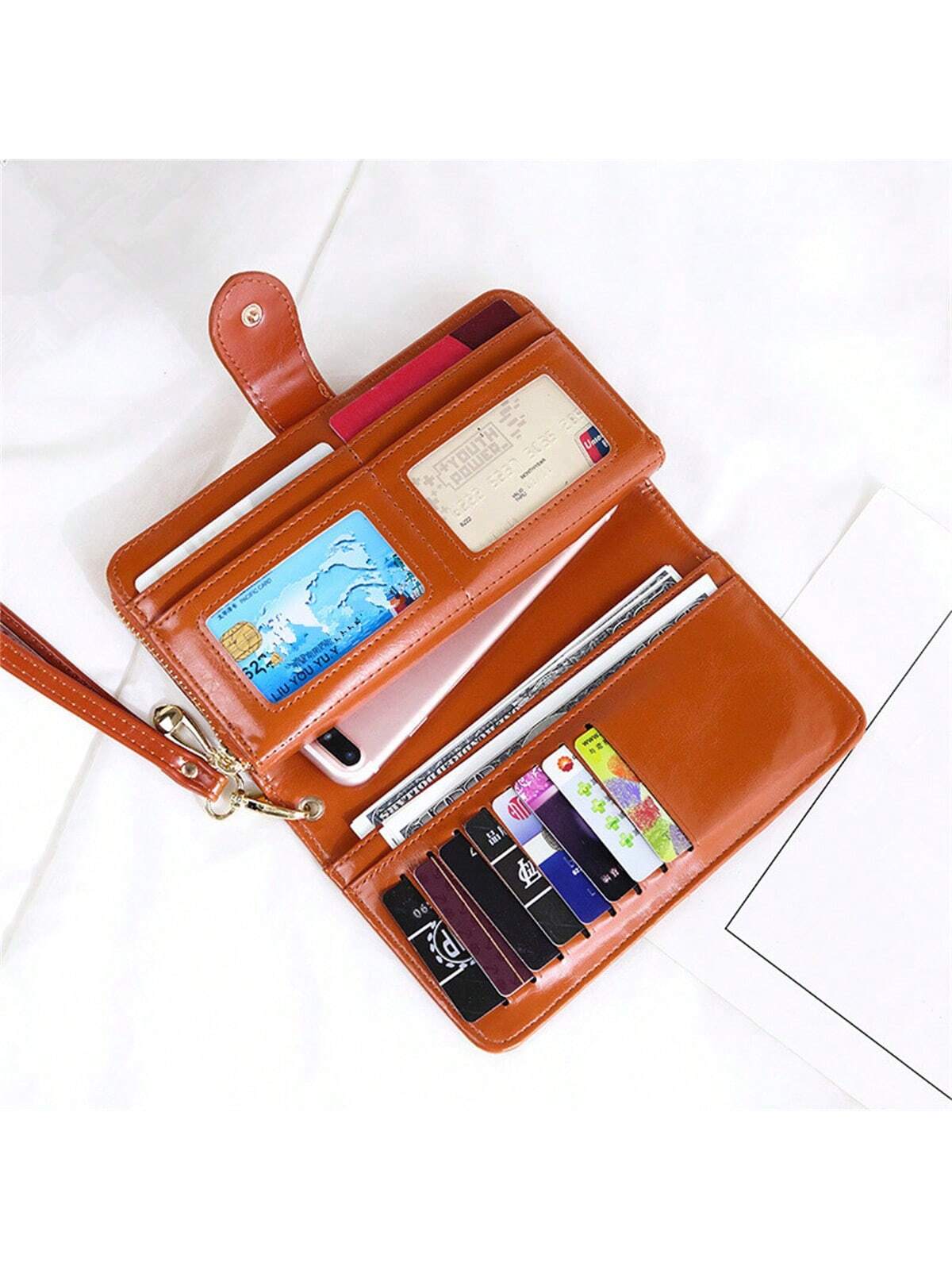 Buy SHEIN 1pc Brown Women's Long Wallet With Zipper & Buckle Closure, Large Capacity Card Holder & Coin Purse & Clutch Bag in Pakistan