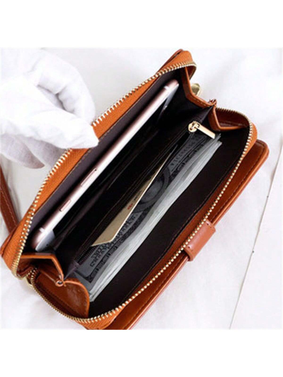 Buy SHEIN 1pc Brown Women's Long Wallet With Zipper & Buckle Closure, Large Capacity Card Holder & Coin Purse & Clutch Bag in Pakistan