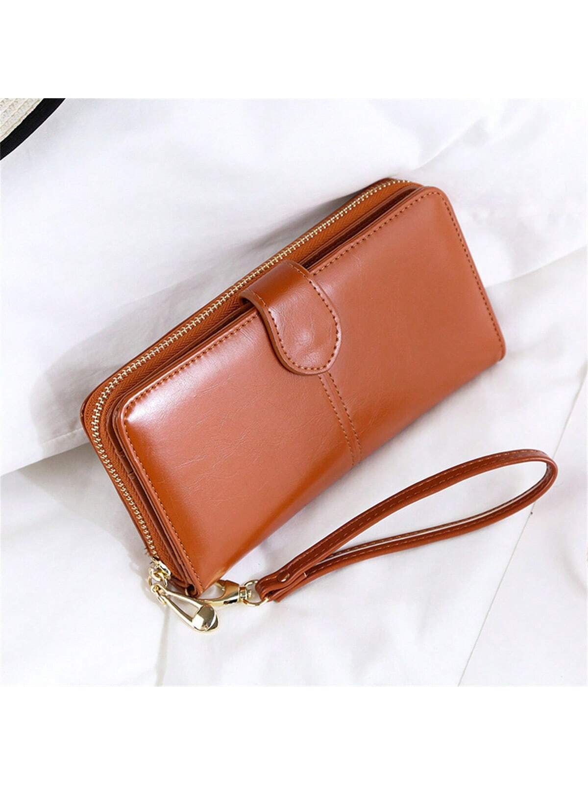 Buy SHEIN 1pc Brown Women's Long Wallet With Zipper & Buckle Closure, Large Capacity Card Holder & Coin Purse & Clutch Bag in Pakistan