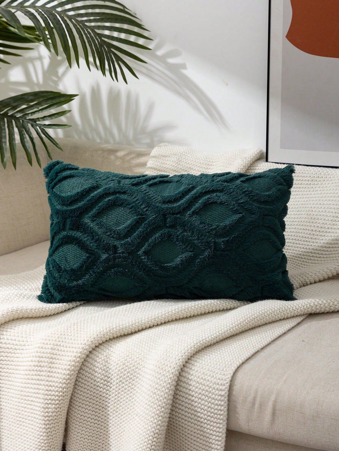 Buy SHEIN 1pc Dark Green Geometric Pattern Cushion Cover Without Filler, Modern Stretchy Throw Pillow Cover For Household in Pakistan
