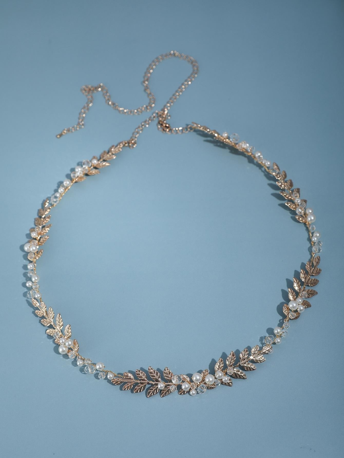 Buy SHEIN 1pc Gold Color Delicate Leaf Shaped Pearl & Crystal Bridal Waist Chain in Pakistan