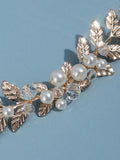 Buy SHEIN 1pc Gold Color Delicate Leaf Shaped Pearl & Crystal Bridal Waist Chain in Pakistan