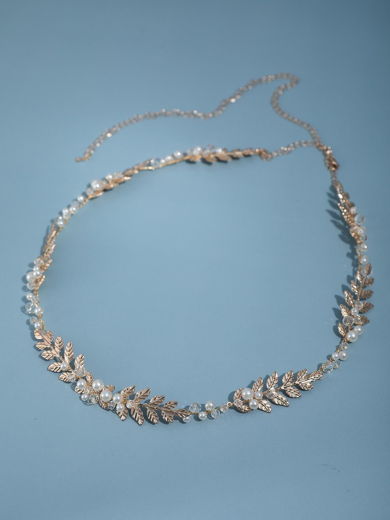 Buy SHEIN 1pc Gold Color Delicate Leaf Shaped Pearl & Crystal Bridal Waist Chain in Pakistan