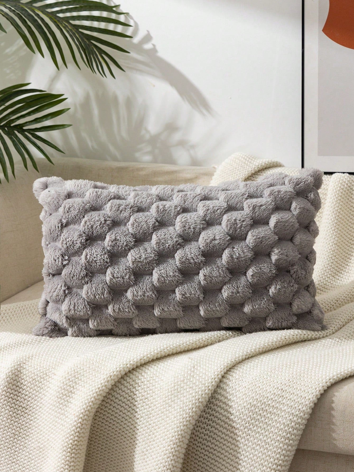 Buy SHEIN 1pc Grey Geometric Pattern Cushion Cover Without Filler, Modern Stretchy Throw Pillow Cover For Household in Pakistan