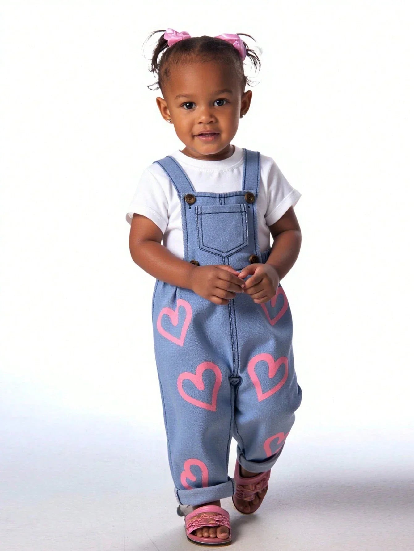 Buy SHEIN 1pc New Design Baby Girls Heart Print Casual Denim Overalls in Pakistan