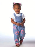 Buy SHEIN 1pc New Design Baby Girls Heart Print Casual Denim Overalls in Pakistan
