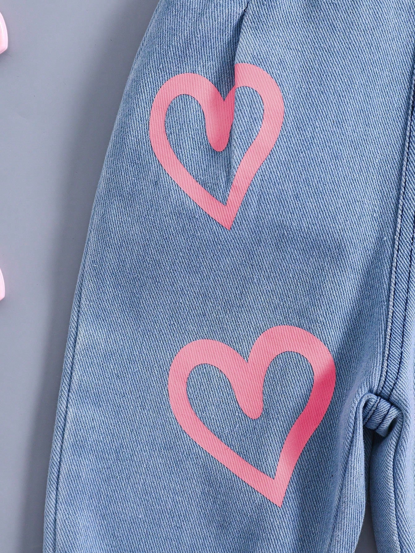 Buy SHEIN 1pc New Design Baby Girls Heart Print Casual Denim Overalls in Pakistan