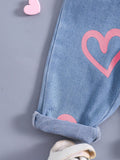 Buy SHEIN 1pc New Design Baby Girls Heart Print Casual Denim Overalls in Pakistan