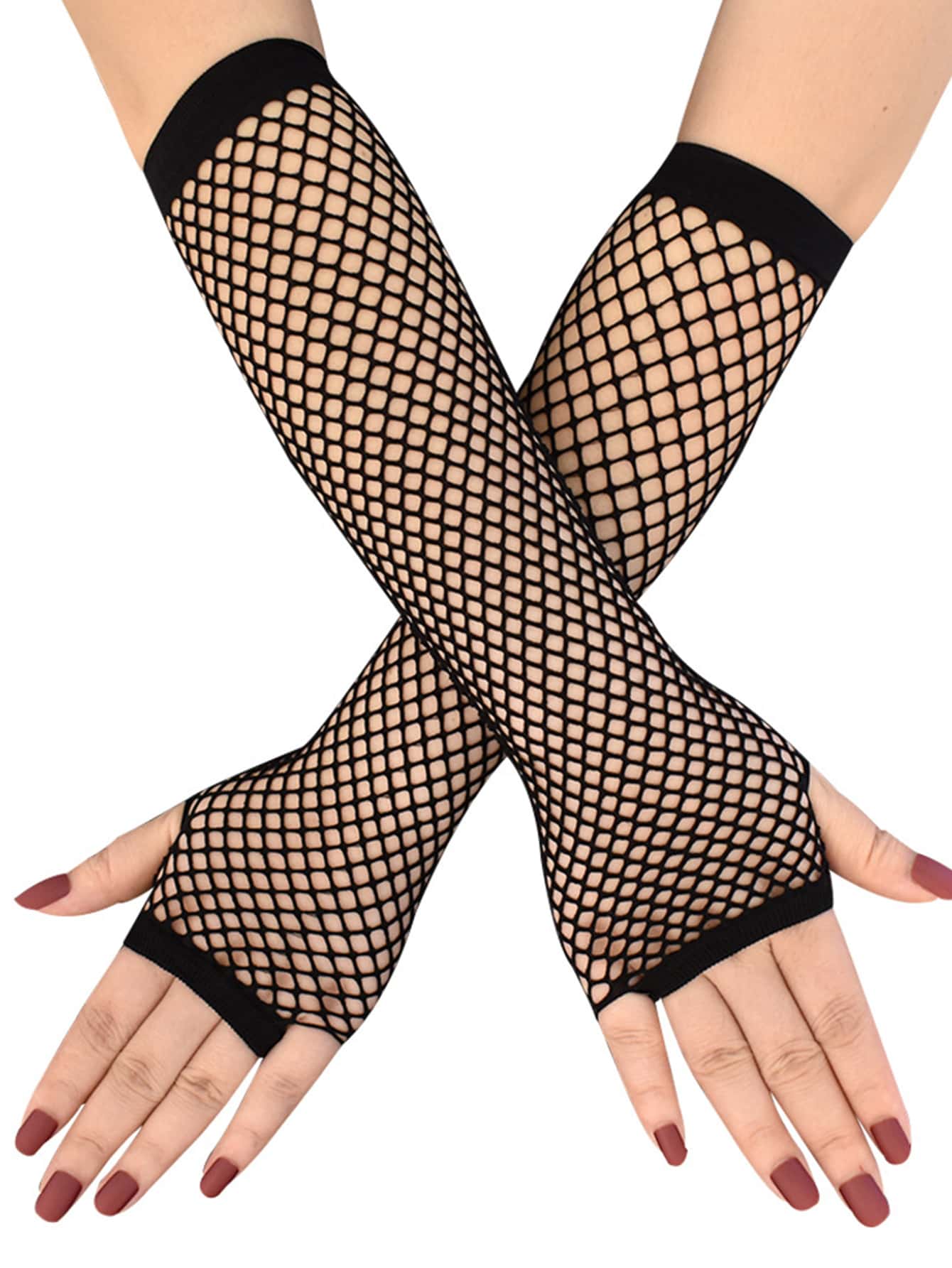 Buy SHEIN 1pc Solid Fishnet Fingerless Gloves in Pakistan