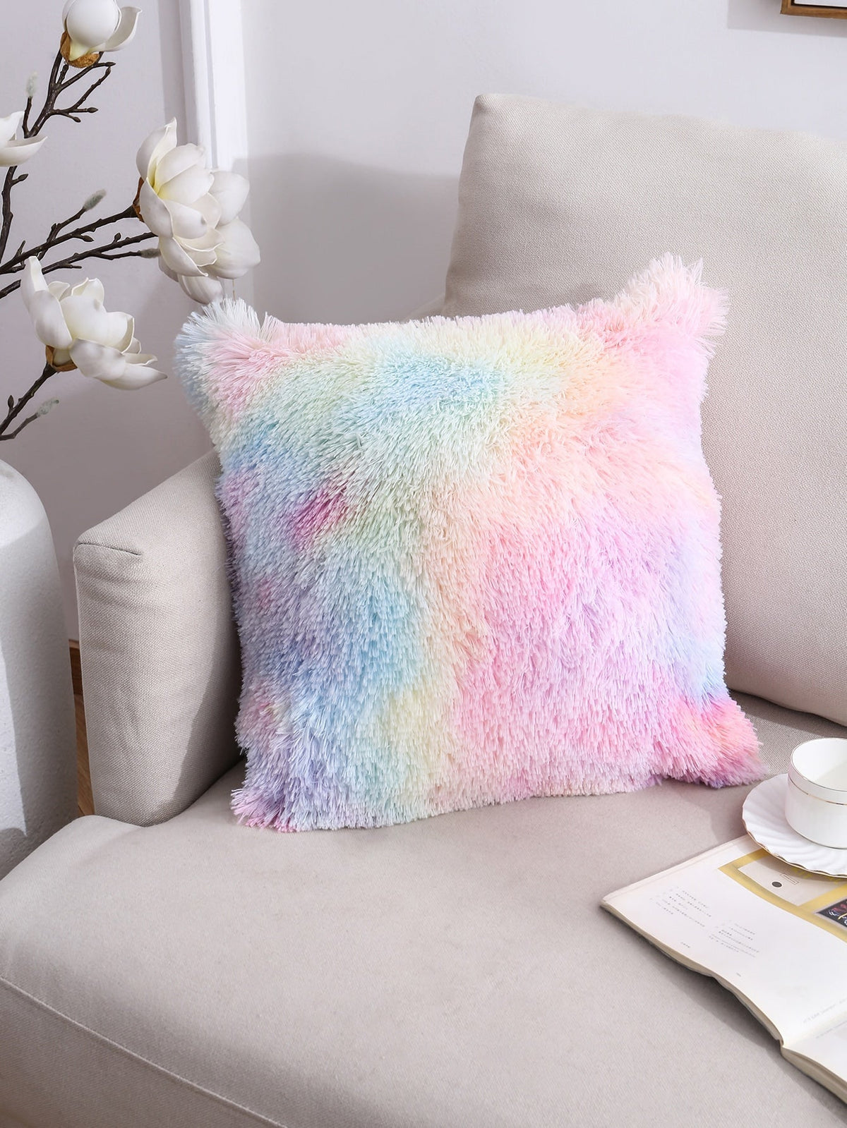 Buy SHEIN 1pc Tie Dye Plush Pillowcase, Modern Fabric Square Cushion Cover For Living Room, Home Decor in Pakistan