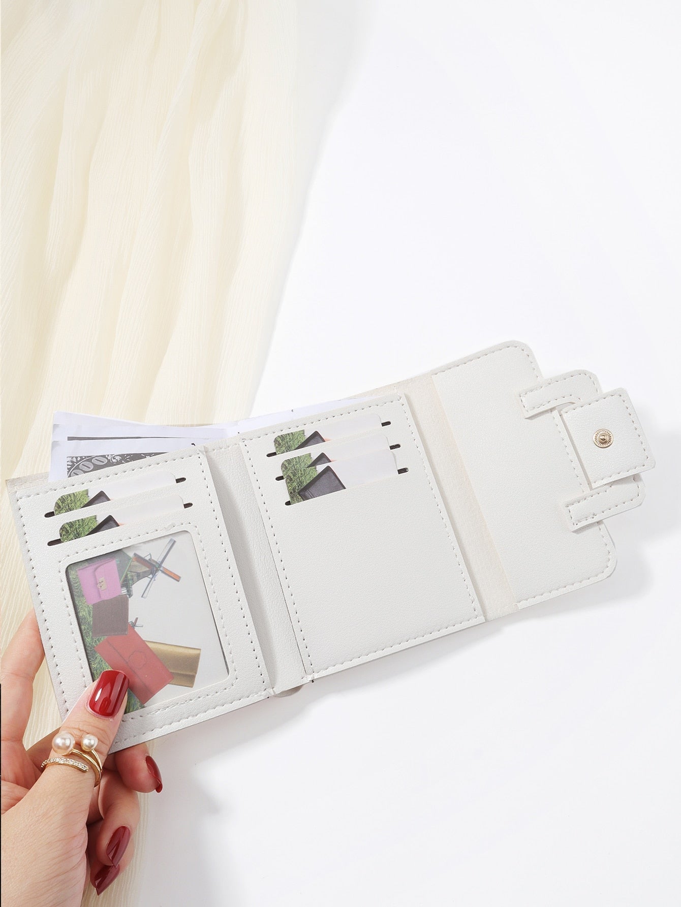 Buy SHEIN 1pc White Belt Design Decoration PU Portable Triple Fold Flap, With Multiple Card Slots in Pakistan