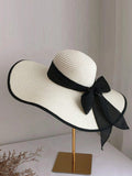 Buy SHEIN 1pc Women Bow Decor Contrast Binding Boho Straw Hat For Summer in Pakistan