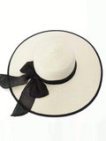 Buy SHEIN 1pc Women Bow Decor Contrast Binding Boho Straw Hat For Summer in Pakistan