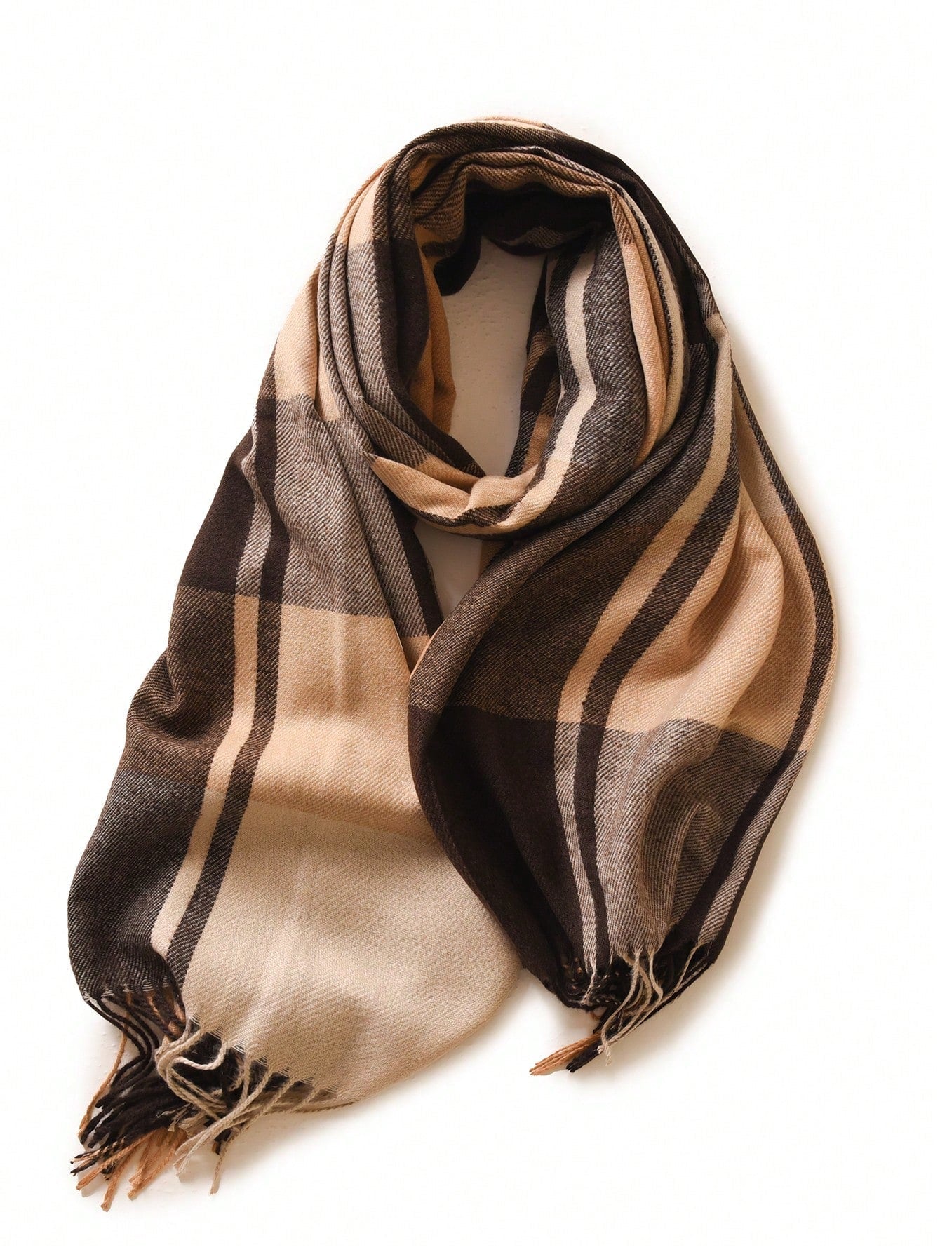 Buy SHEIN 1pc Women's Multicolor Plaid Tassel Design Faux Cashmere Warm Fashion Poncho Scarf, Plus Size Suitable For Daily Use in Pakistan