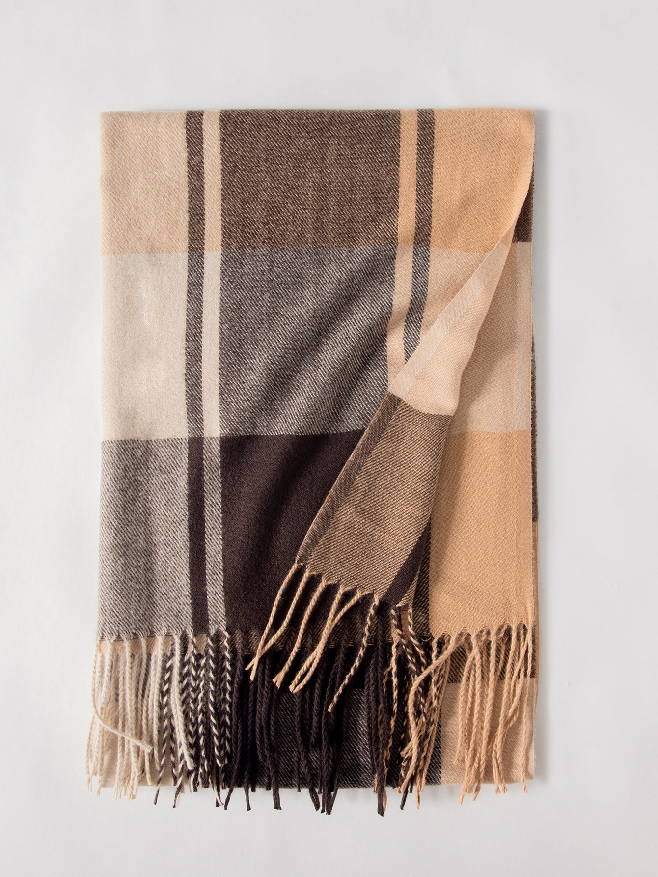 Buy SHEIN 1pc Women's Multicolor Plaid Tassel Design Faux Cashmere Warm Fashion Poncho Scarf, Plus Size Suitable For Daily Use in Pakistan