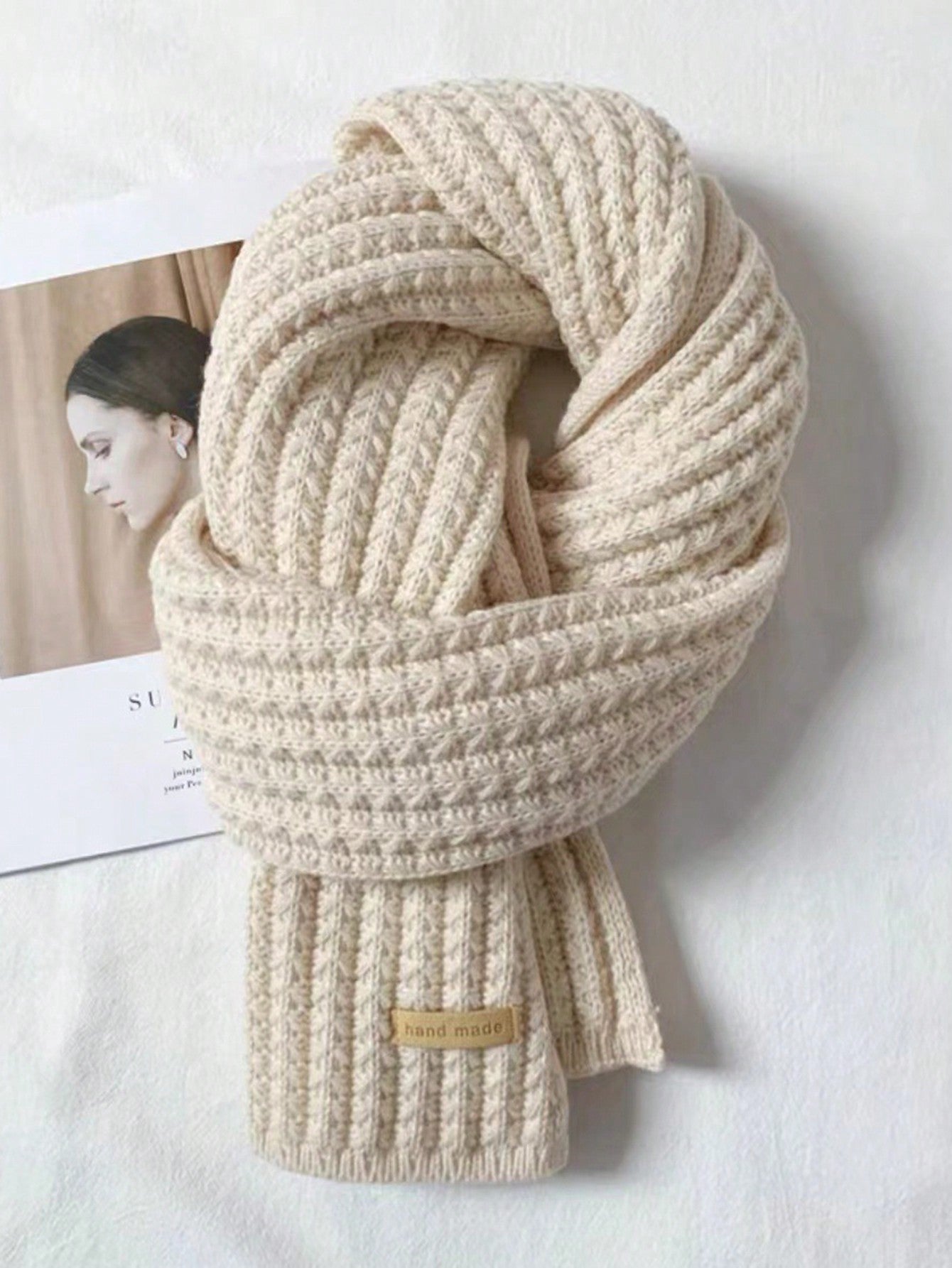 Buy SHEIN 1pc Women's Solid Color Thick Knitted Wool Scarf With Decoration, Winter Neck Warmer in Pakistan