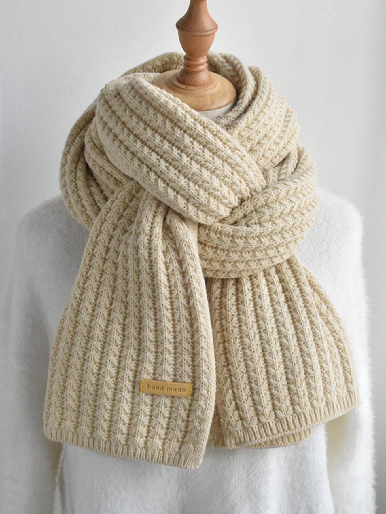 Buy SHEIN 1pc Women's Solid Color Thick Knitted Wool Scarf With Decoration, Winter Neck Warmer in Pakistan