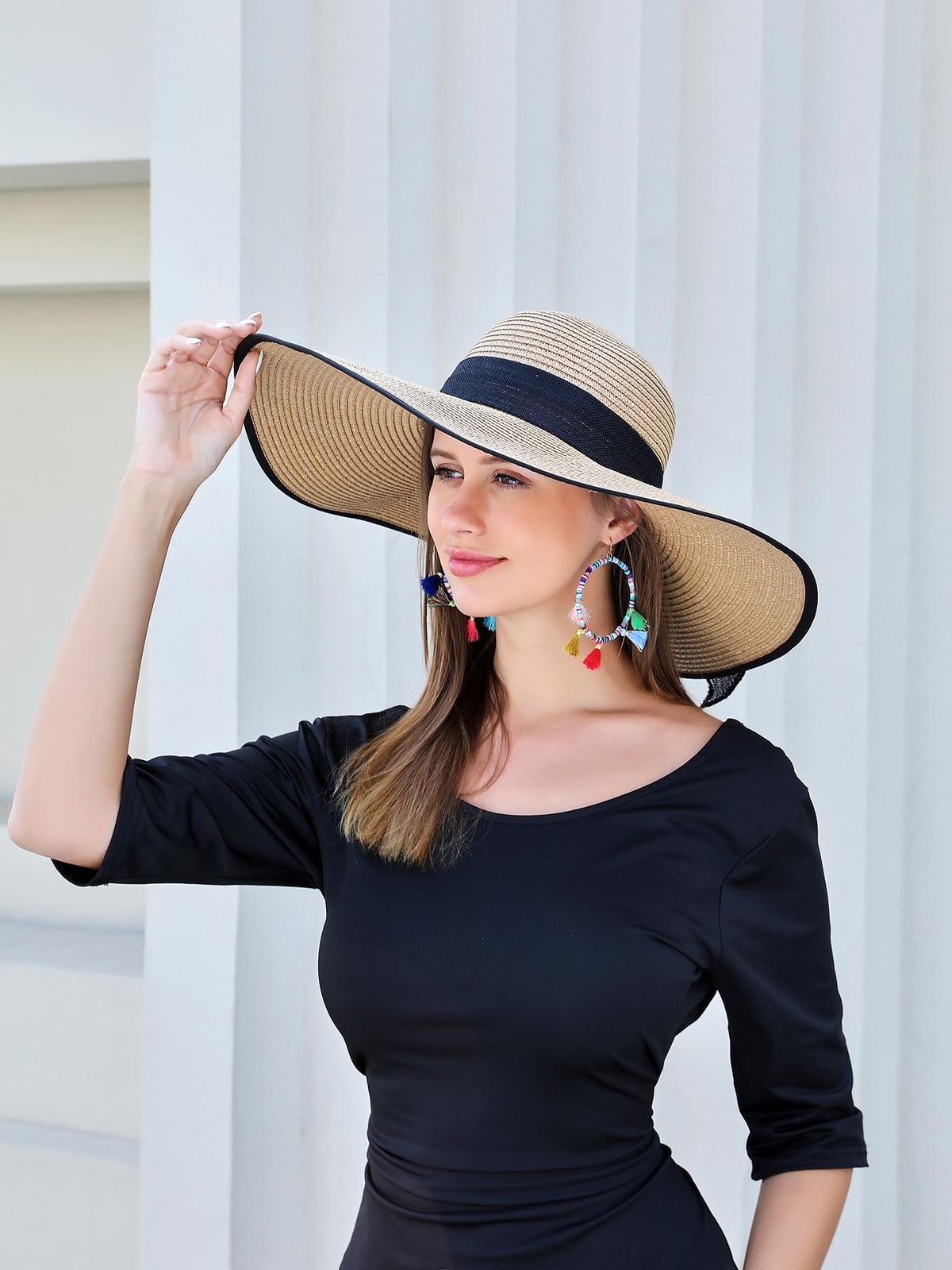 Buy SHEIN 1pc Women's Wide Brim Straw Hat With Ribbon Bow in Pakistan