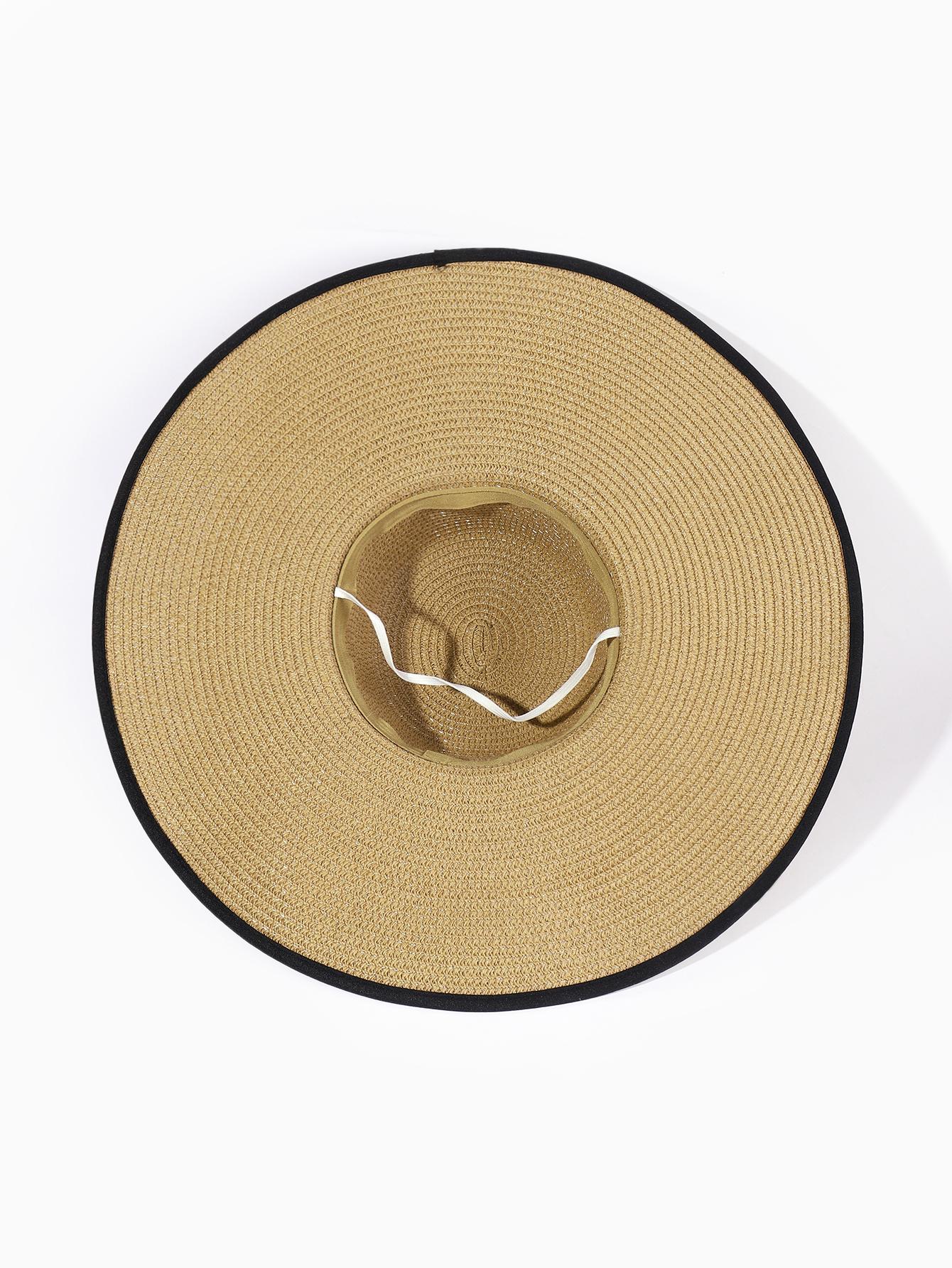 Buy SHEIN 1pc Women's Wide Brim Straw Hat With Ribbon Bow in Pakistan