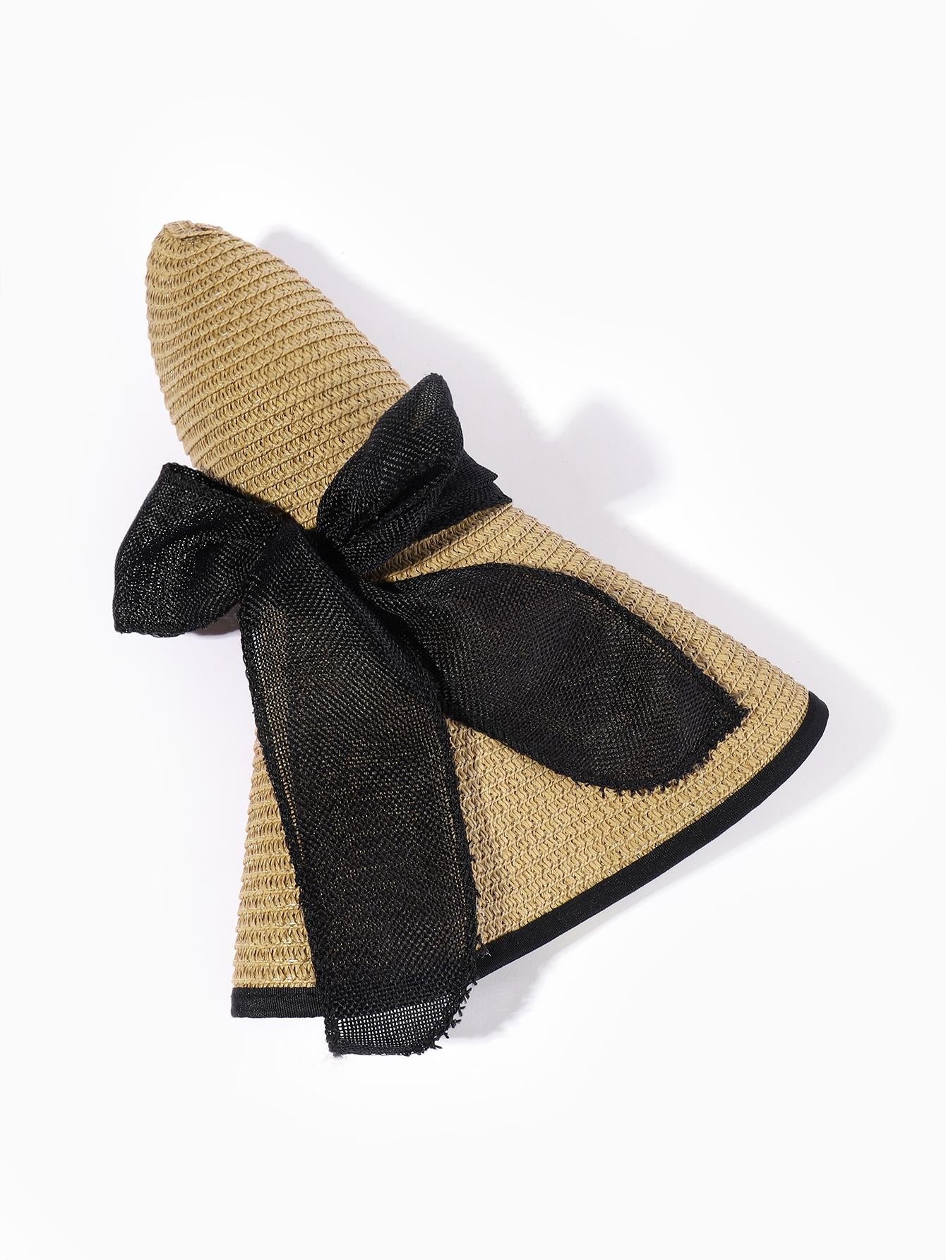 Buy SHEIN 1pc Women's Wide Brim Straw Hat With Ribbon Bow in Pakistan