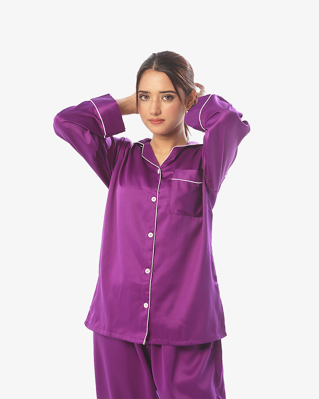Buy Silk Pajama Suit with Scrunchie - Pearl in Pakistan