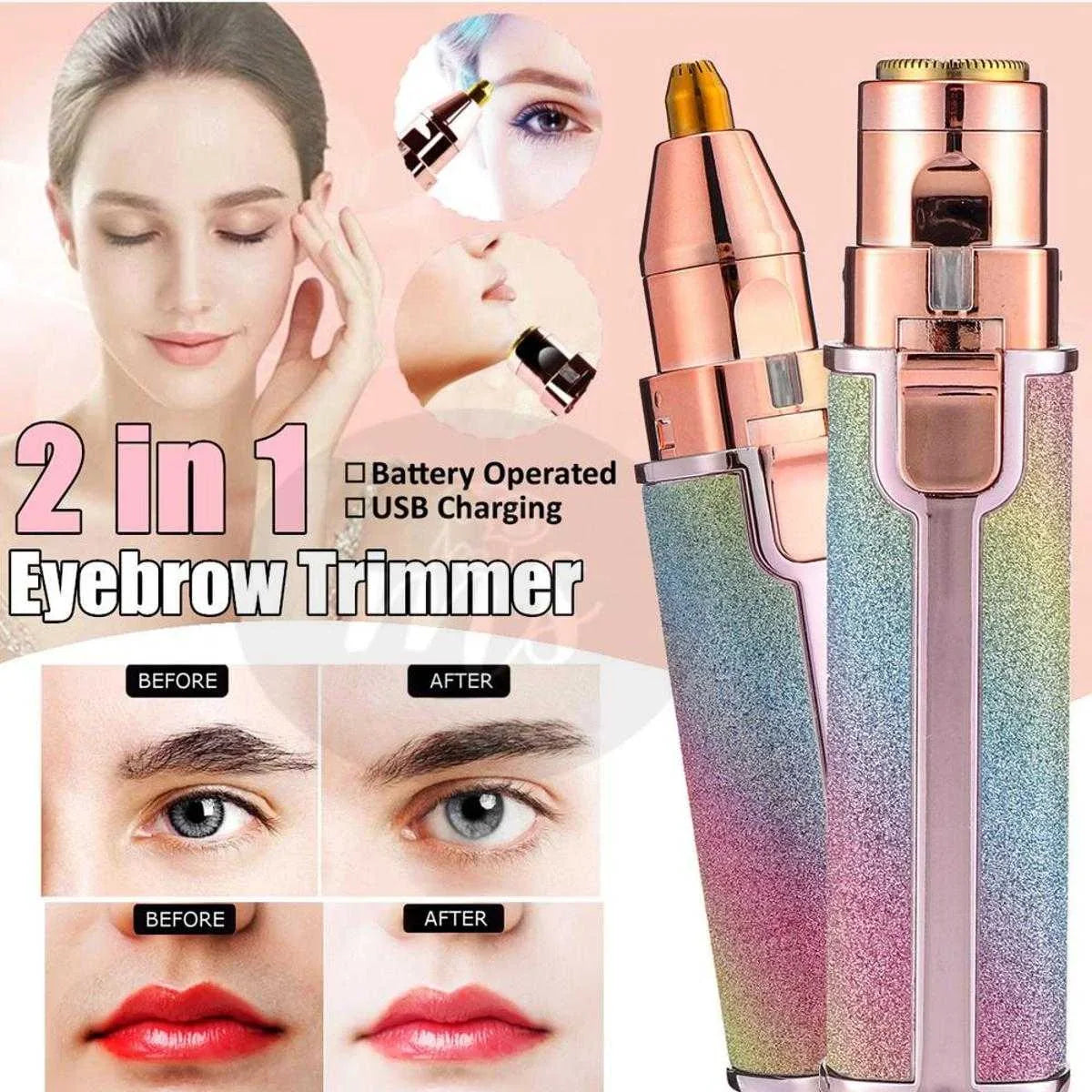 Buy Facial Beauty - 2 In 1 Rechargeable Electric Eyebrow Trimmer + Body Facial Hair Removal in Pakistan