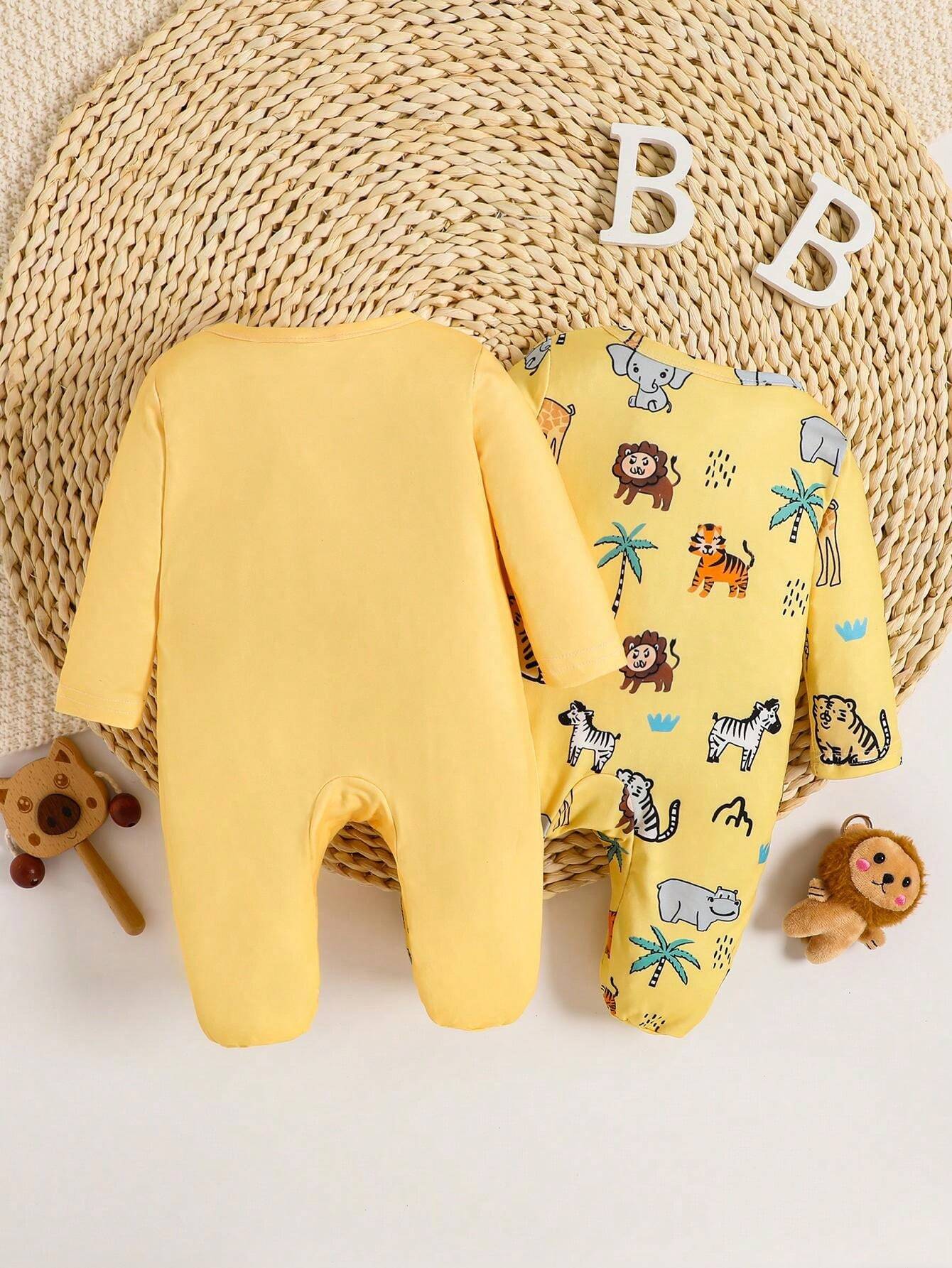 Buy SHEIN 2pcs/Set Infant/Toddler Boys Simple Cute Printed Snap Front Romper in Pakistan