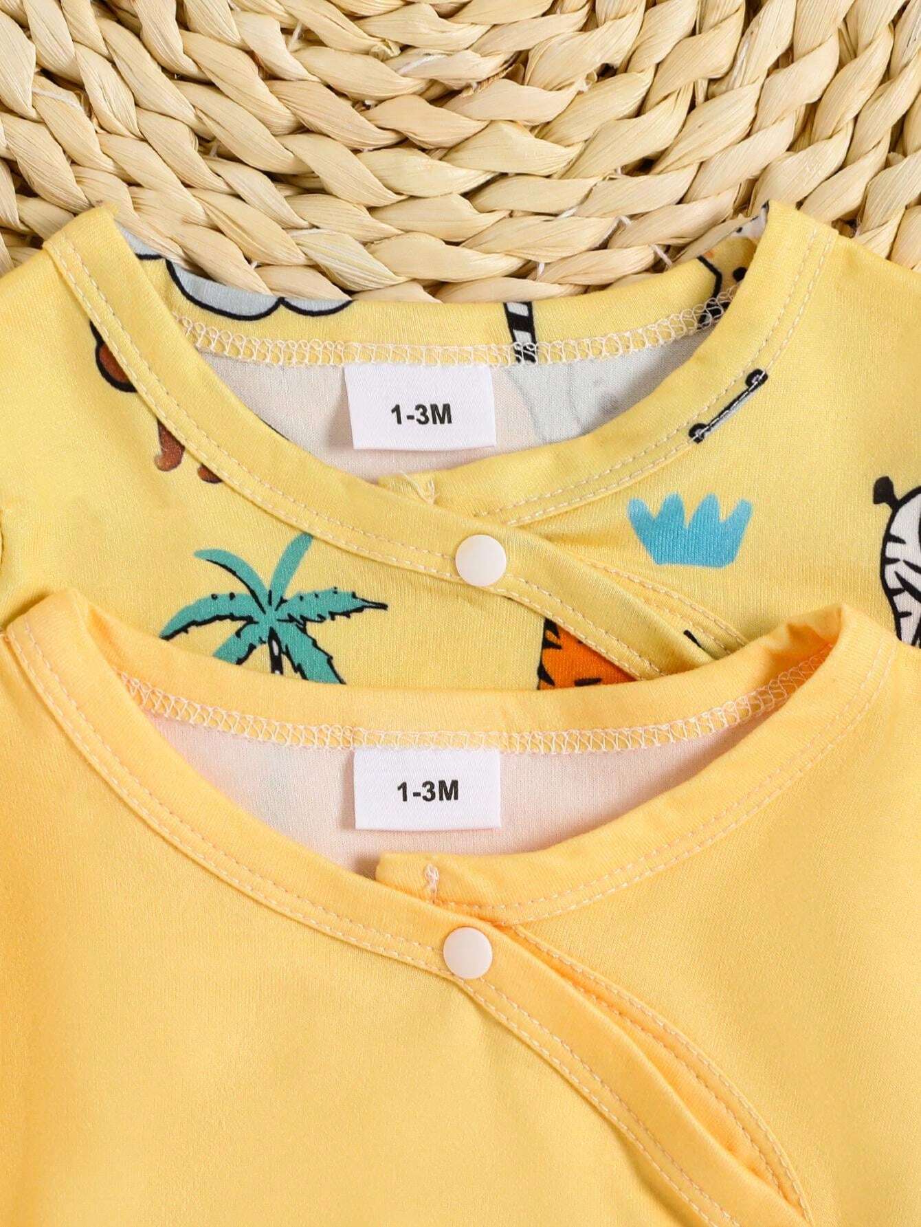 Buy SHEIN 2pcs/Set Infant/Toddler Boys Simple Cute Printed Snap Front Romper in Pakistan