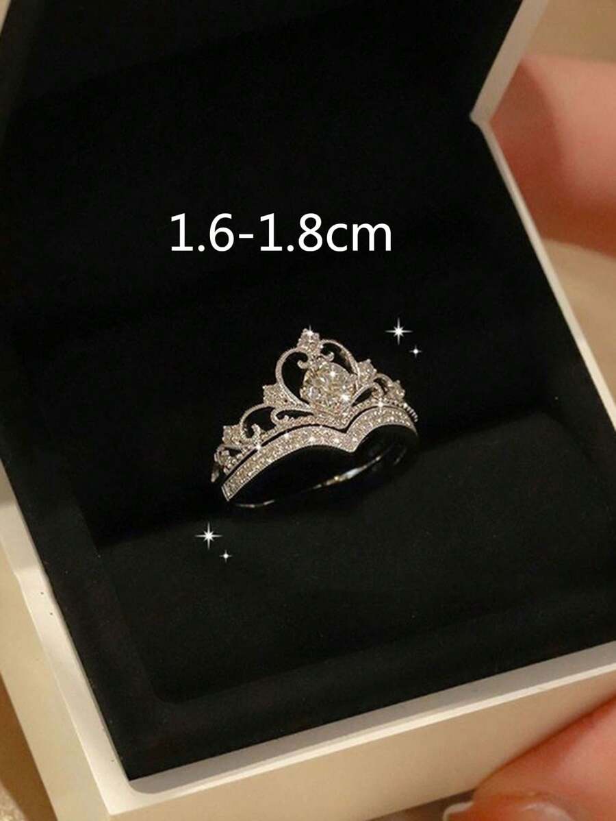 Buy SHEIN 2pcs Luxury Crown Princess Simulated Moissanite Ring Set in Pakistan
