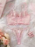 Buy SHEIN 2pcs Romantic Embroidered Hollow-Out Underwire Bra Set in Pakistan