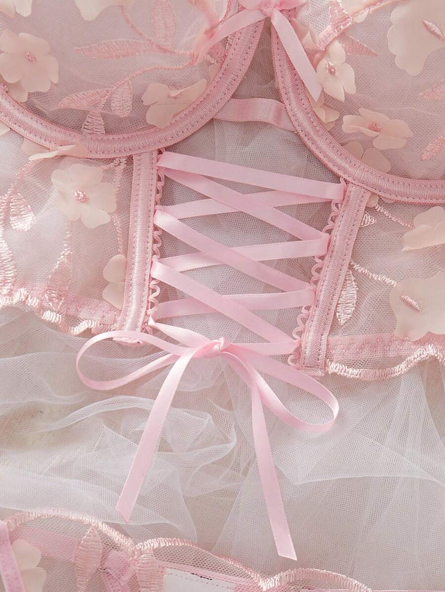Buy SHEIN 2pcs Romantic Embroidered Hollow-Out Underwire Bra Set in Pakistan