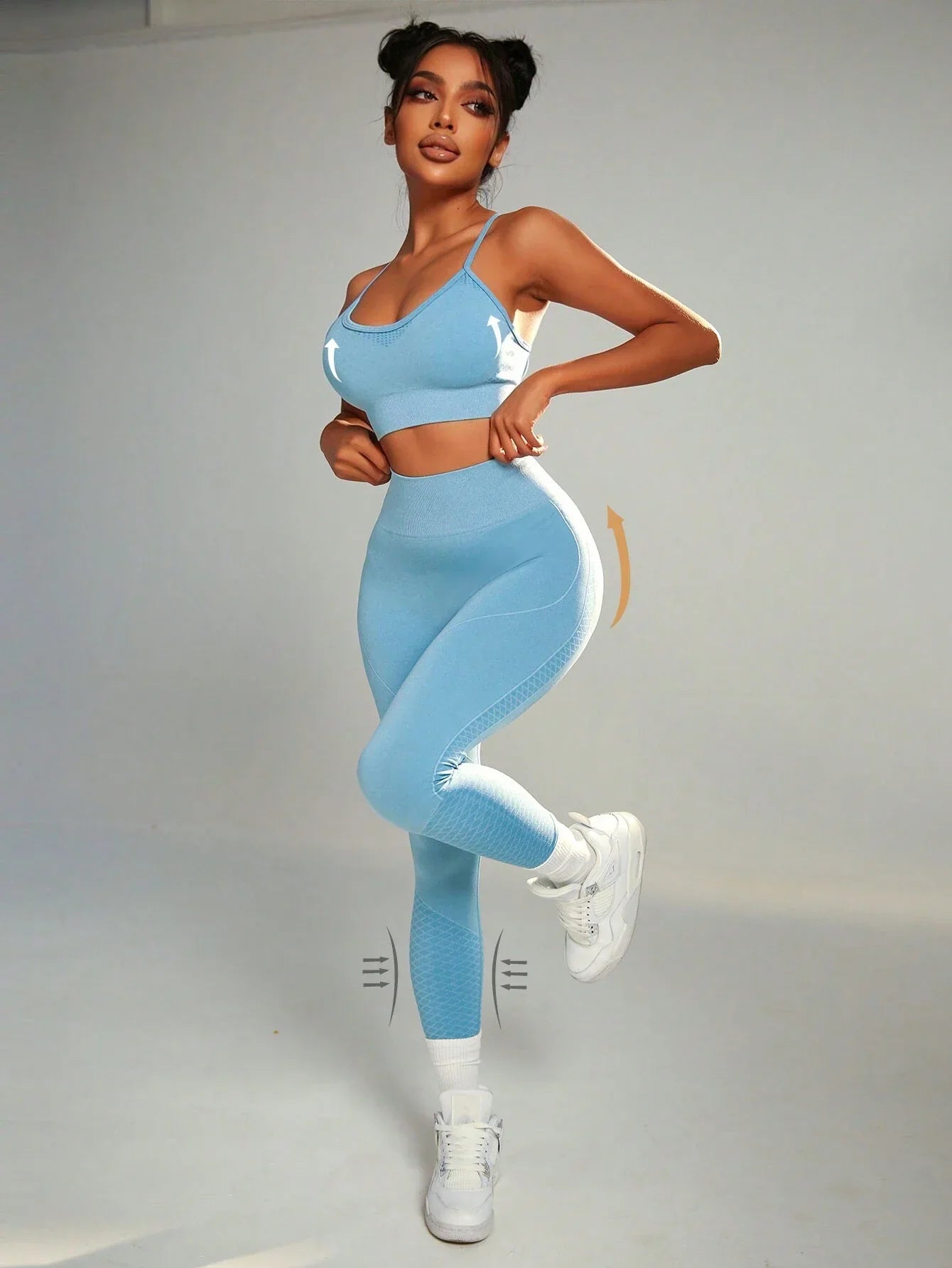 Buy SHEIN 2pcs Seamless High Stretch Yoga Set Tracksuit Gym Set Crisscross Back Cami Hip-hugging Tummy Control Leggings in Pakistan