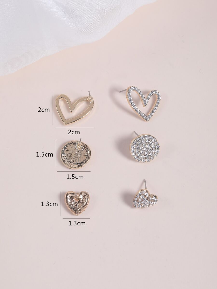 Buy SHEIN 3pairs Rhinestone Heart Decor Stud Earrings in Pakistan