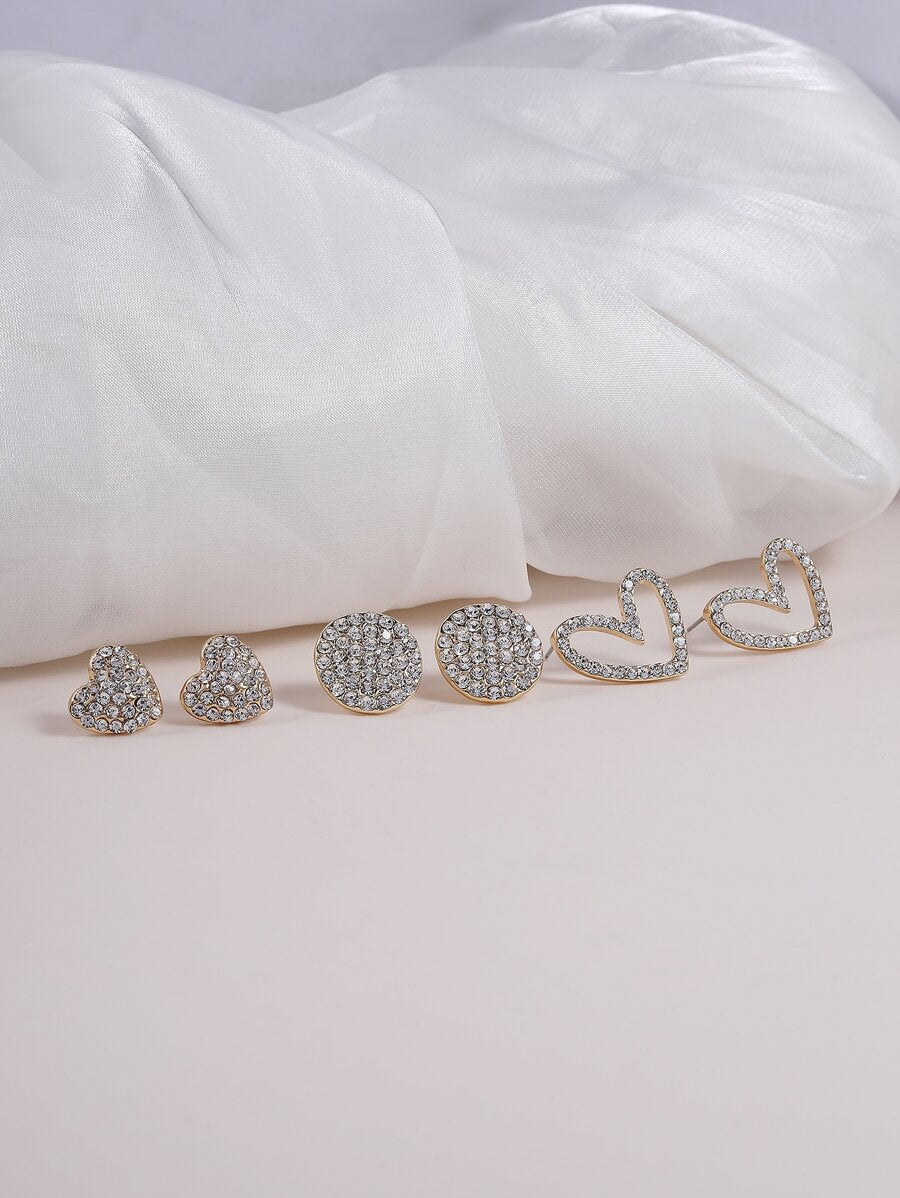 Buy SHEIN 3pairs Rhinestone Heart Decor Stud Earrings in Pakistan