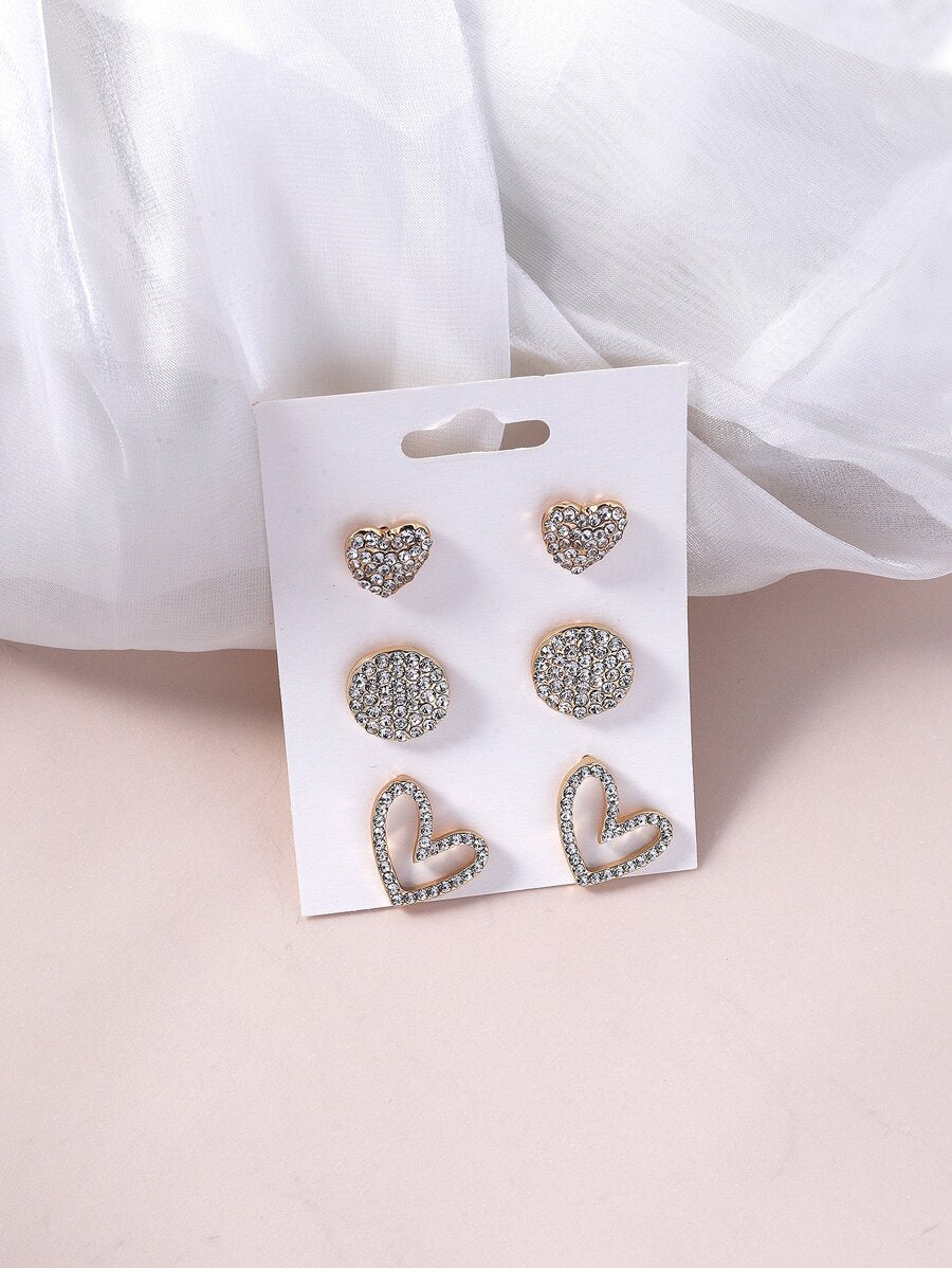 Buy SHEIN 3pairs Rhinestone Heart Decor Stud Earrings in Pakistan