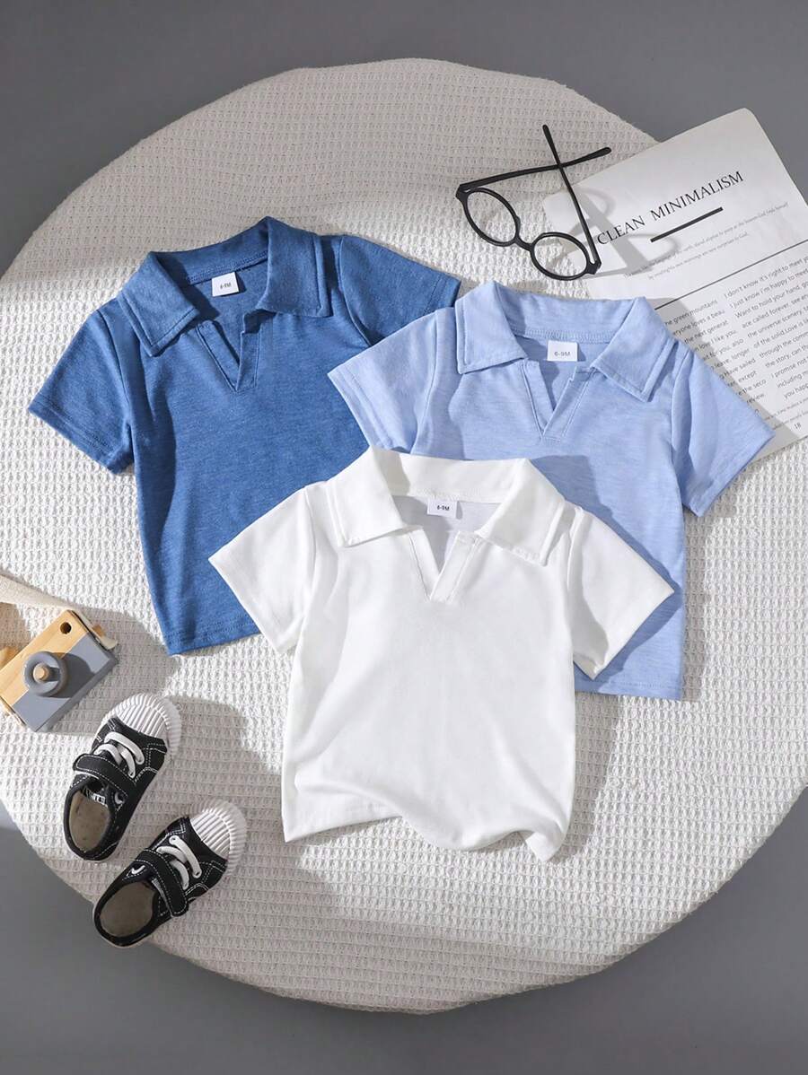 Buy SHEIN 3pcs Baby Boy Solid Color Polo Shirt Short Sleeve Set, Summer in Pakistan