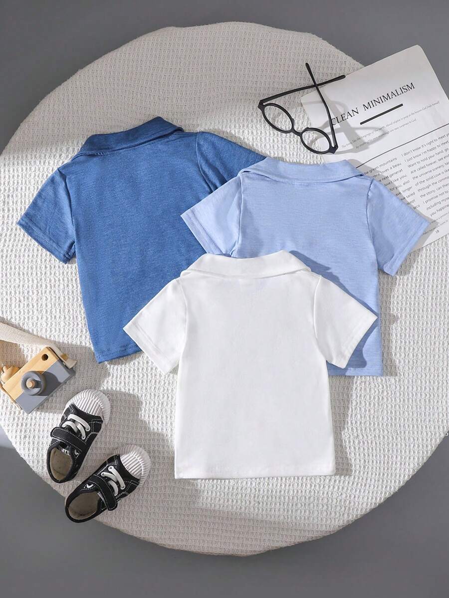 Buy SHEIN 3pcs Baby Boy Solid Color Polo Shirt Short Sleeve Set, Summer in Pakistan