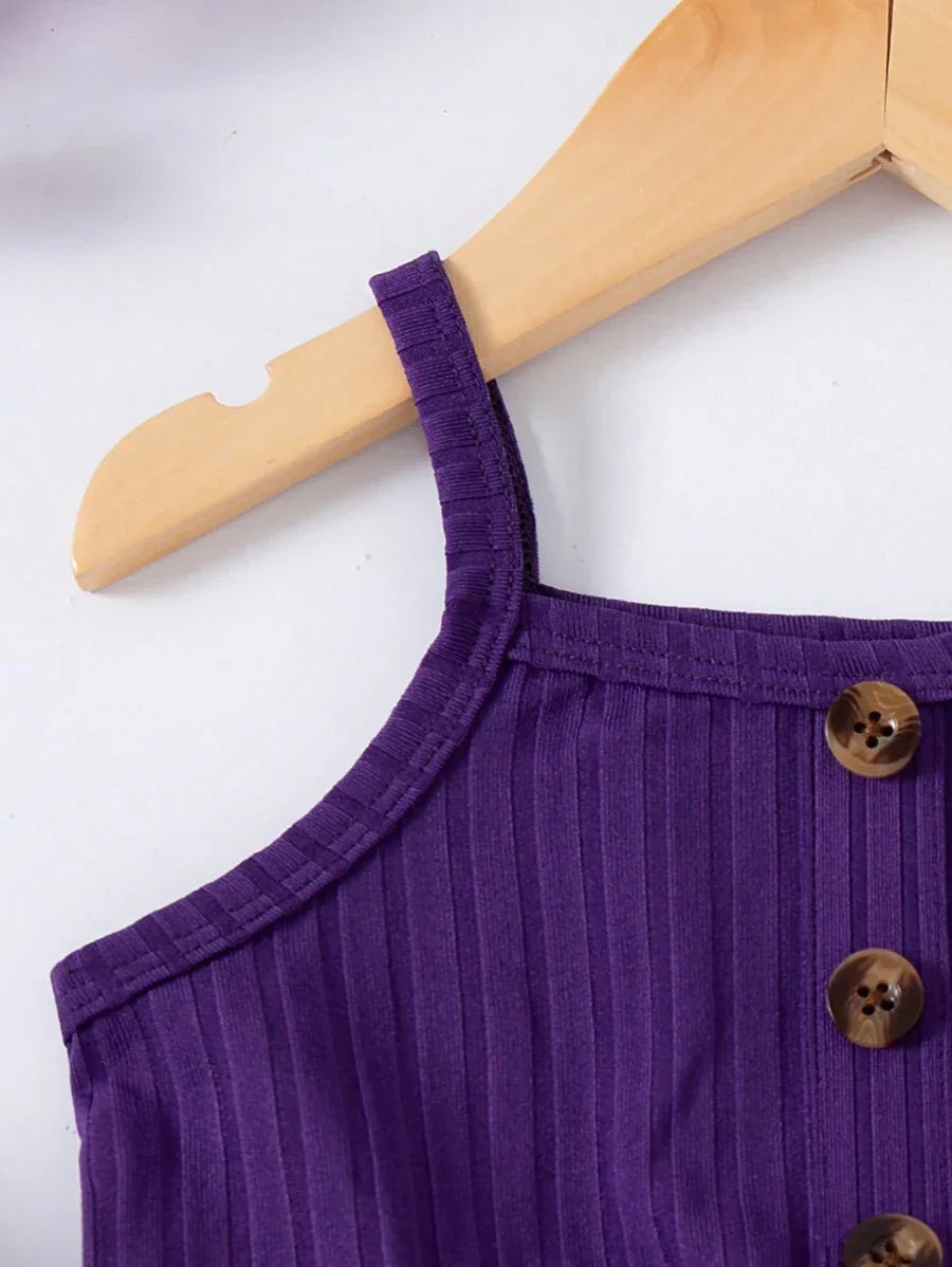 Buy SHEIN 3pcs Baby Girls Floral Print Solid Ribbed Button Camisole Dress Set in Pakistan