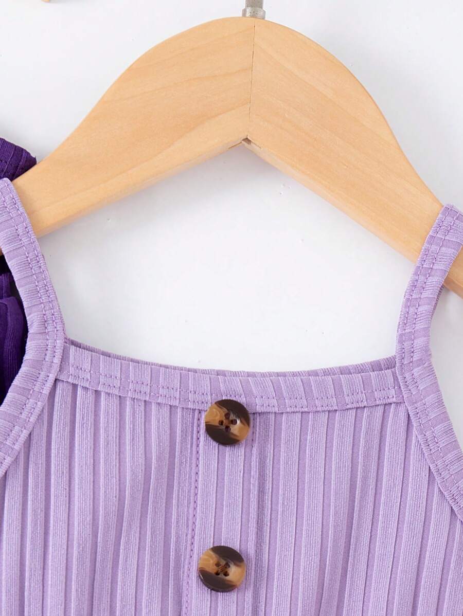 Buy SHEIN 3pcs Baby Girls Floral Print Solid Ribbed Button Camisole Dress Set in Pakistan