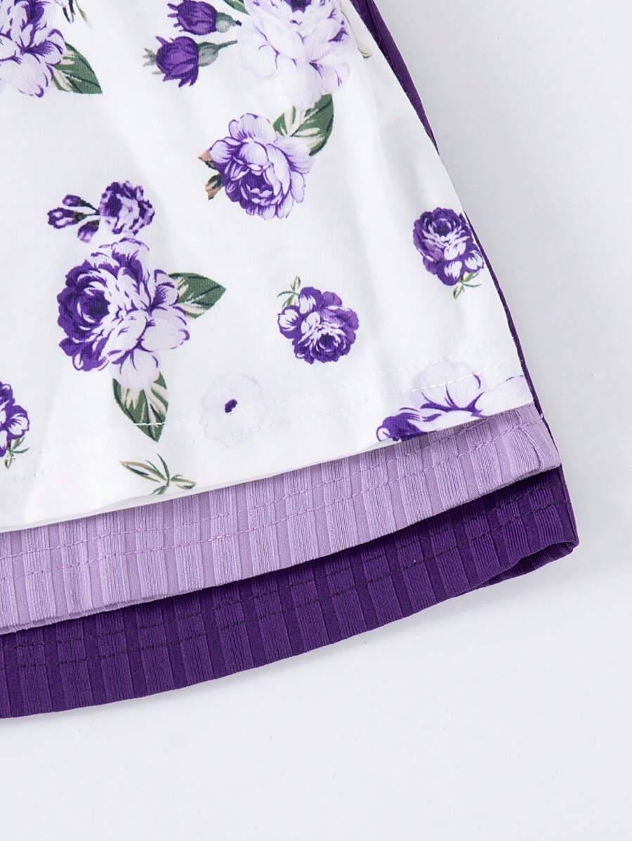 Buy SHEIN 3pcs Baby Girls Floral Print Solid Ribbed Button Camisole Dress Set in Pakistan