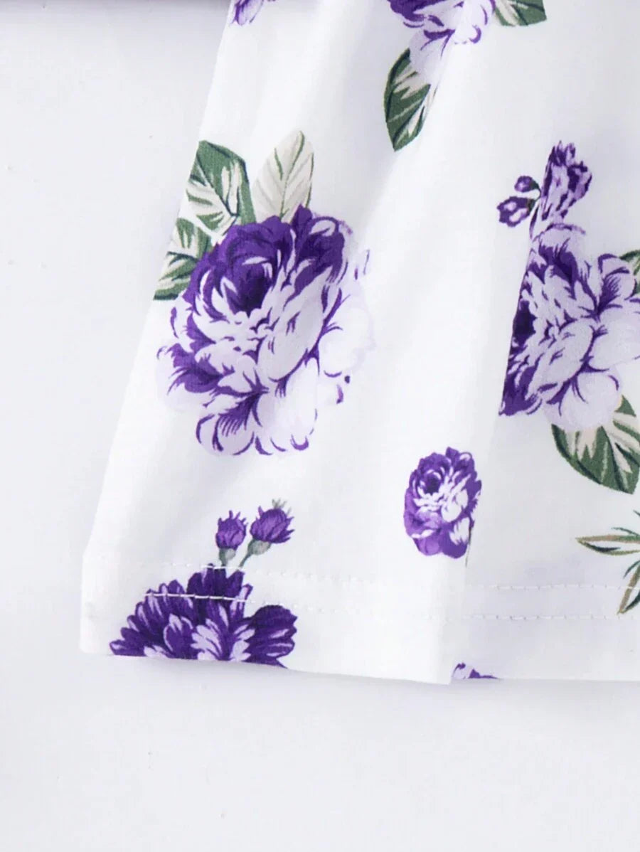 Buy SHEIN 3pcs Baby Girls Floral Print Solid Ribbed Button Camisole Dress Set in Pakistan