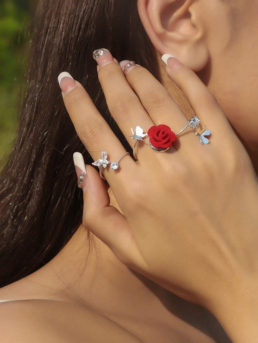 Buy SHEIN 3pcs Flower & Butterfly Decor Ring in Pakistan