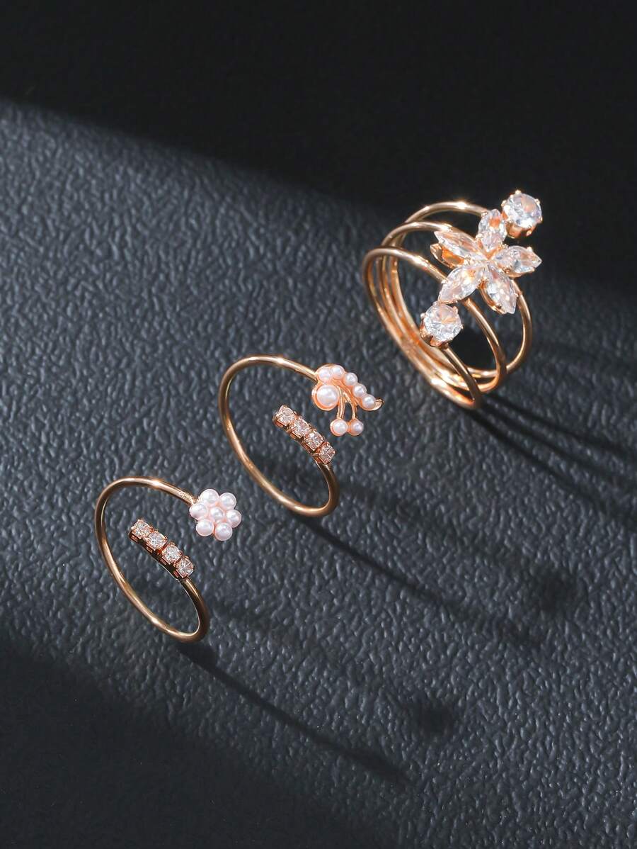 Buy SHEIN 3pcs Flower & Butterfly Decor Ring in Pakistan