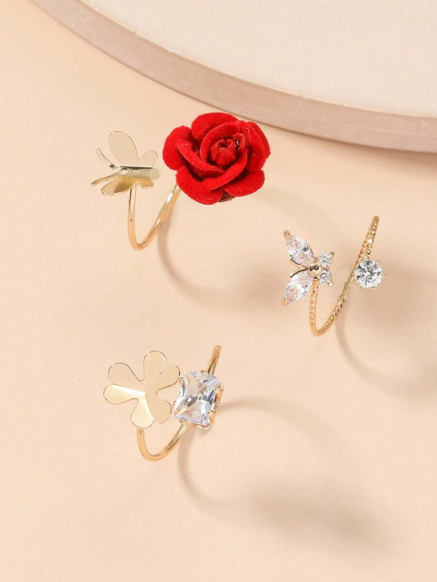 Buy SHEIN 3pcs Flower & Butterfly Decor Ring in Pakistan