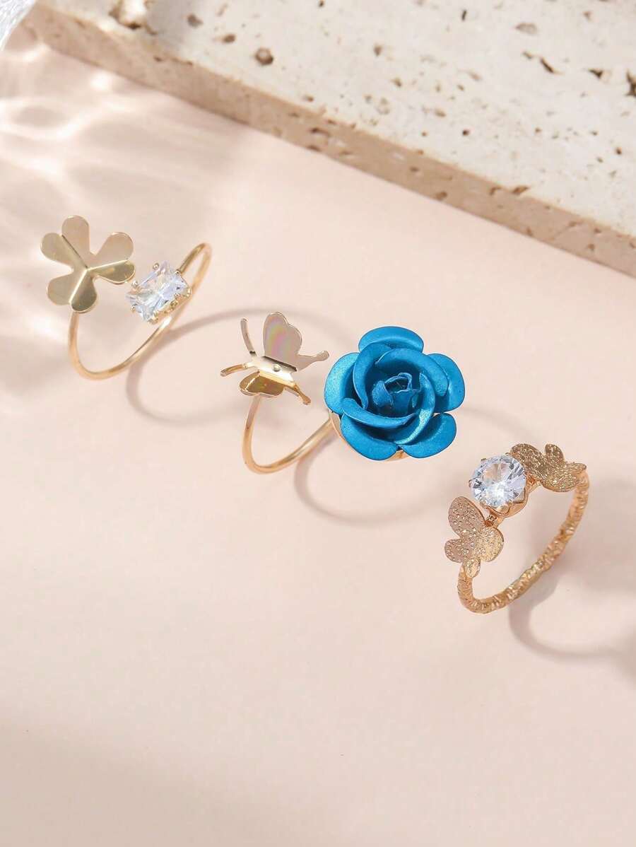 Buy SHEIN 3pcs Flower & Butterfly Decor Ring in Pakistan
